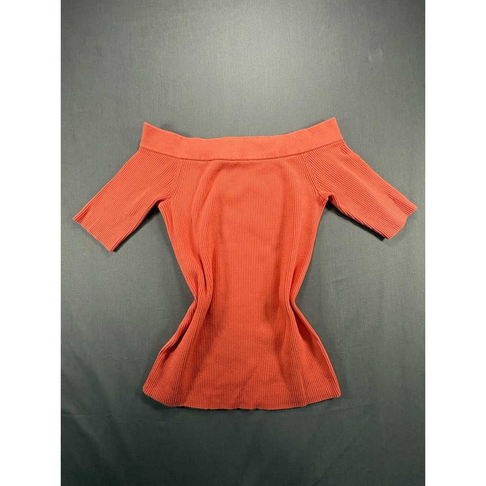 Anthropologie Off Shoulder Ribbed Knit Top Coral Orange Short Sleeve M